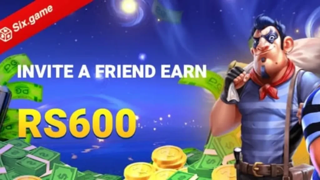 SIX Game invite-a-friend feature encouraging users to refer and earn rewards.