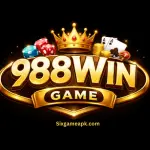 Black background gold style logo of 988Win Game with crown and casino elements