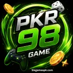 PKR98 Game logo with black background and green neon gaming design