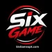 Six Game logo with bold white and red text on a black background, circular emblem style.