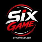 Six Game logo with bold white and red text on a black background, circular emblem style.