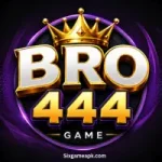 BRO444 Game logo featuring golden 3D text with a crown on a purple glowing background.