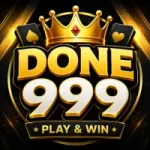 Done 999 Game logo featuring golden 3D text, a crown, and casino-themed symbols on a black and gold background.
